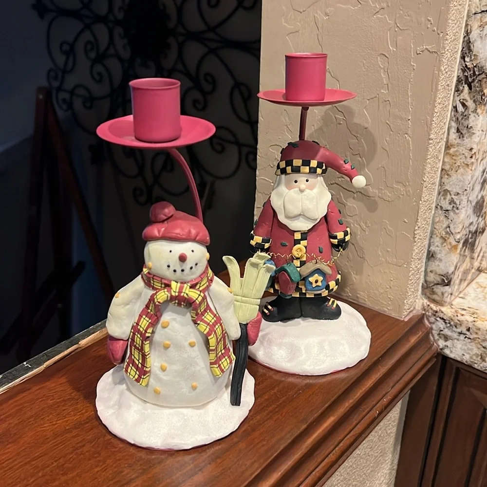 Christmas candle holders - Snowman snd Santa Clause